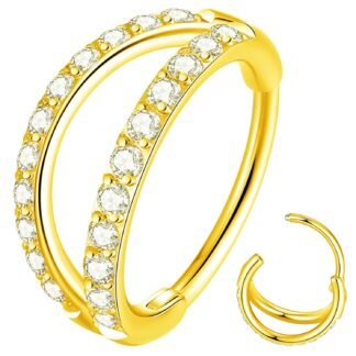 ORANGELOVE Double Open Stack CZ Nose Ring Hoop 316L Surgical Steel Helix Rook Conch Cartilage Daith Tragus Earrings Hinged Segment Nostril Piercing Septum Clicker 20G 18G 16G...