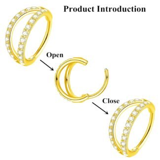 ORANGELOVE Double Open Stack CZ Nose Ring Hoop 316L Surgical Steel Helix Rook Conch Cartilage Daith Tragus Earrings Hinged Segment Nostril Piercing Septum Clicker 20G 18G 16G...