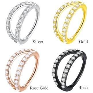 ORANGELOVE Double Open Stack CZ Nose Ring Hoop 316L Surgical Steel Helix Rook Conch Cartilage Daith Tragus Earrings Hinged Segment Nostril Piercing Septum Clicker 20G 18G 16G...