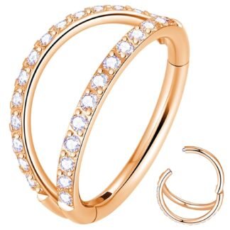 ORANGELOVE Double Open Stack CZ Nose Ring Hoop 316L Surgical Steel Helix Rook Conch Cartilage Daith Tragus Earrings Hinged Segment Nostril Piercing Septum Clicker 20G 18G 16G...