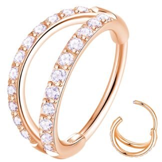 ORANGELOVE Double Open Stack CZ Nose Ring Hoop 316L Surgical Steel Helix Rook Conch Cartilage Daith Tragus Earrings Hinged Segment Nostril Piercing Septum Clicker 20G 18G 16G...