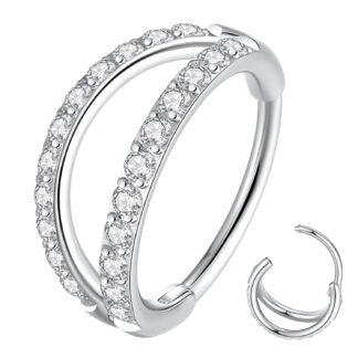 ORANGELOVE Double Open Stack CZ Nose Ring Hoop 316L Surgical Steel Helix Rook Conch Cartilage Daith Tragus Earrings Hinged Segment Nostril Piercing Septum Clicker 20G 18G 16G...
