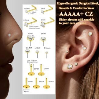 ORANGELOVE Nose Studs CZ Nose Rings 316L Surgical Steel Hypoallergenic Nostril Tragus Helix Conch Cartilage Ear Earrings Piercing Body Jewelry Sets Labret Studs Lip Rings for...