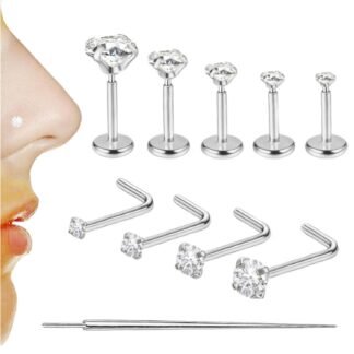 ORANGELOVE Nose Studs CZ Nose Rings 316L Surgical Steel Hypoallergenic Nostril Tragus Helix Conch Cartilage Ear Earrings Piercing Body Jewelry Sets Labret Studs Lip Rings for...