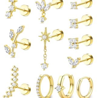 ORAZIO 16 Gauge Cartilage Earrings for Women Flat Back Hypoallergenic Surgical Steel Small Flatback Stud Hoop Cartilage Earring Stack Set Daith Conch Tragus Helix Piercing...