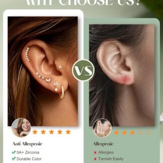 ORAZIO 16 Gauge Cartilage Earrings for Women Flat Back Hypoallergenic Surgical Steel Small Flatback Stud Hoop Cartilage Earring Stack Set Daith Conch Tragus Helix Piercing...