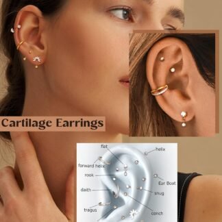 ORAZIO 16g Rook Piercing Jewelry Surgical Steel Vertical Labret Lip Jewelry Gold Eyebrow Piercing Rook Daith Earrings for Women Cartilage Curved Barbell Daith Tragus Piercing...