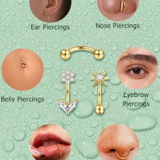ORAZIO 16g Rook Piercing Jewelry Surgical Steel Vertical Labret Lip Jewelry Gold Eyebrow Piercing Rook Daith Earrings for Women Cartilage Curved Barbell Daith Tragus Piercing...