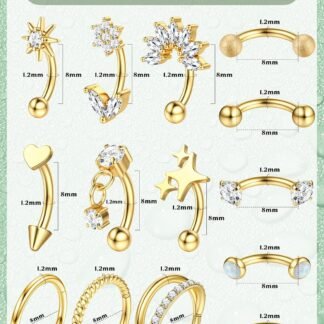 ORAZIO 16g Rook Piercing Jewelry Surgical Steel Vertical Labret Lip Jewelry Gold Eyebrow Piercing Rook Daith Earrings for Women Cartilage Curved Barbell Daith Tragus Piercing...