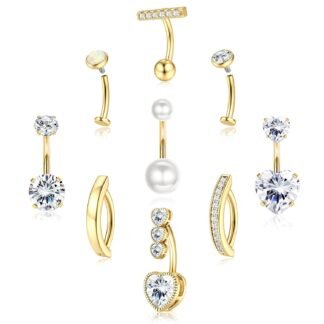 ORAZIO Gold Belly Button Ring - Hypoallergenic Surgical Stainless Steel Belly Rings for Women 14G CZ Opal Clicker Floating Belly Button Piercing Jewelry Pack Cute Dainty Navel...