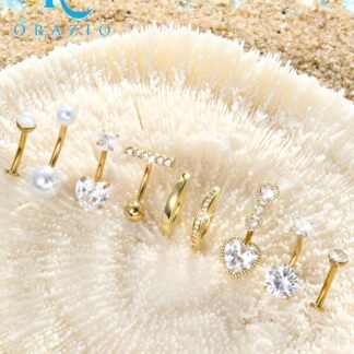 ORAZIO Gold Belly Button Ring - Hypoallergenic Surgical Stainless Steel Belly Rings for Women 14G CZ Opal Clicker Floating Belly Button Piercing Jewelry Pack Cute Dainty Navel...