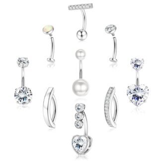 ORAZIO Gold Belly Button Ring - Hypoallergenic Surgical Stainless Steel Belly Rings for Women 14G CZ Opal Clicker Floating Belly Button Piercing Jewelry Pack Cute Dainty Navel...