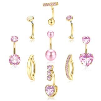 ORAZIO Gold Belly Button Ring - Hypoallergenic Surgical Stainless Steel Belly Rings for Women 14G CZ Opal Clicker Floating Belly Button Piercing Jewelry Pack Cute Dainty Navel...