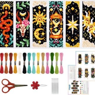 ORIGACH 6 Pcs Cross Stitch Bookmark Kit for Beginner Adults, Tarot The Sun and Star Stamped Embroidery Bookmark Kit with Instruction for Starters Printed Cross Stitch DIY Kits...