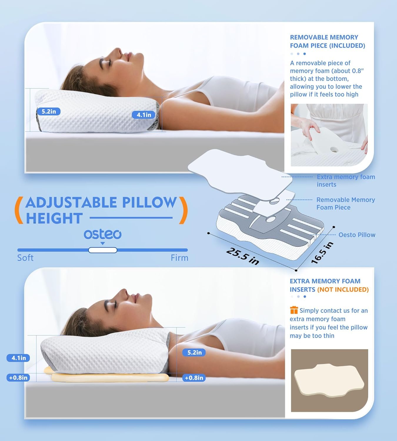 Osteo Cervical Pillow for Neck Pain Relief Hollow Design Odorless Memory Foam Pillows with Cooling Case Adjustable Orthopedic Bed Pillow for Sleeping Support for Side Back - lunas-mystic-emporium.com Osteo Cervical Pillow for Neck Pain Relief, Hollow Design Odorless Memory Foam Pillows with Cooling Case, Adjustable Orthopedic Bed Pillow for Sleeping, Support for Side Back...