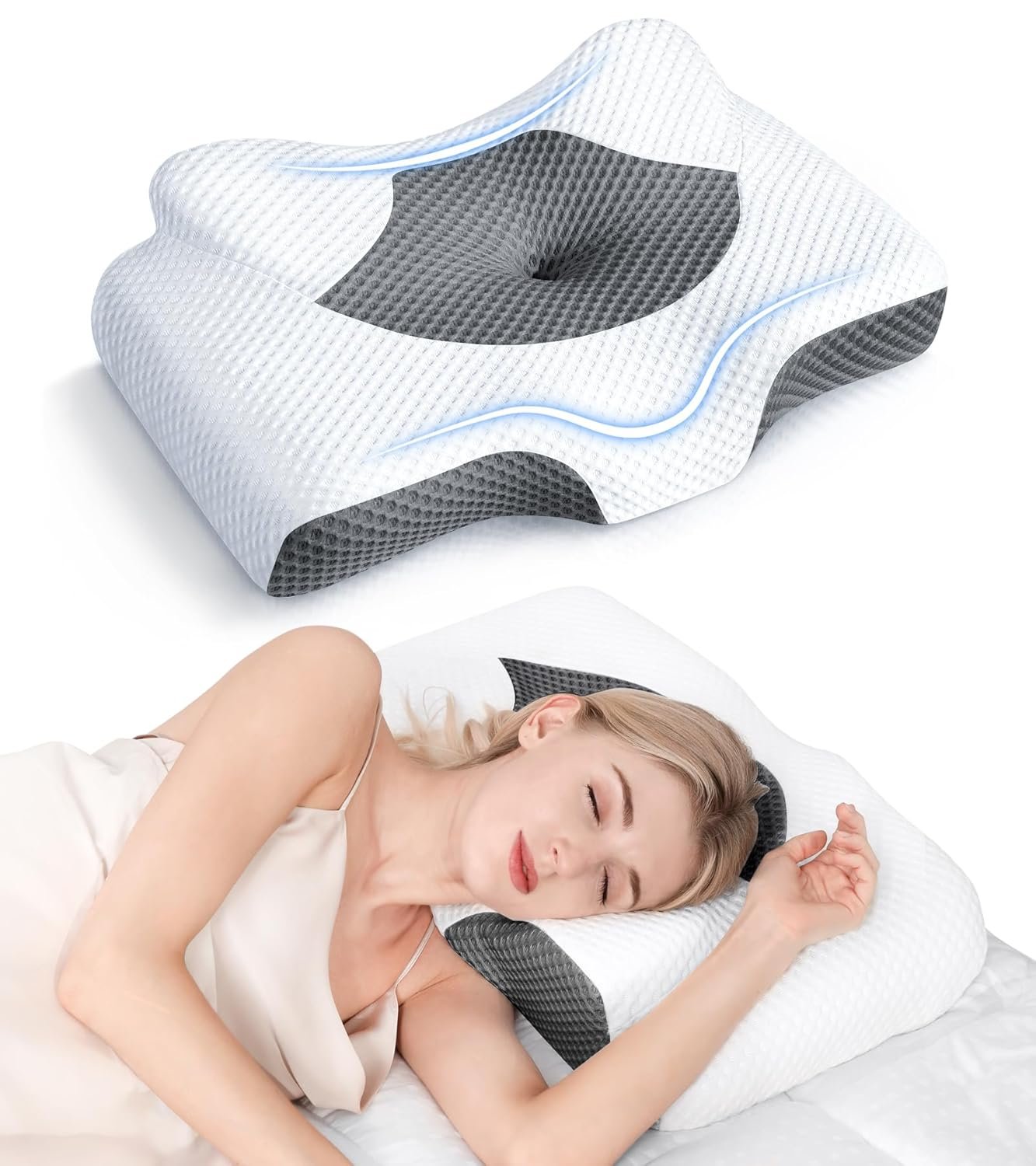 Osteo Cervical Pillow for Neck Pain Relief Hollow Design Odorless Memory Foam Pillows with Cooling Case Adjustable Orthopedic Bed Pillow for Sleeping Support for Side Back - lunas-mystic-emporium.com Osteo Cervical Pillow for Neck Pain Relief, Hollow Design Odorless Memory Foam Pillows with Cooling Case, Adjustable Orthopedic Bed Pillow for Sleeping, Support for Side Back...