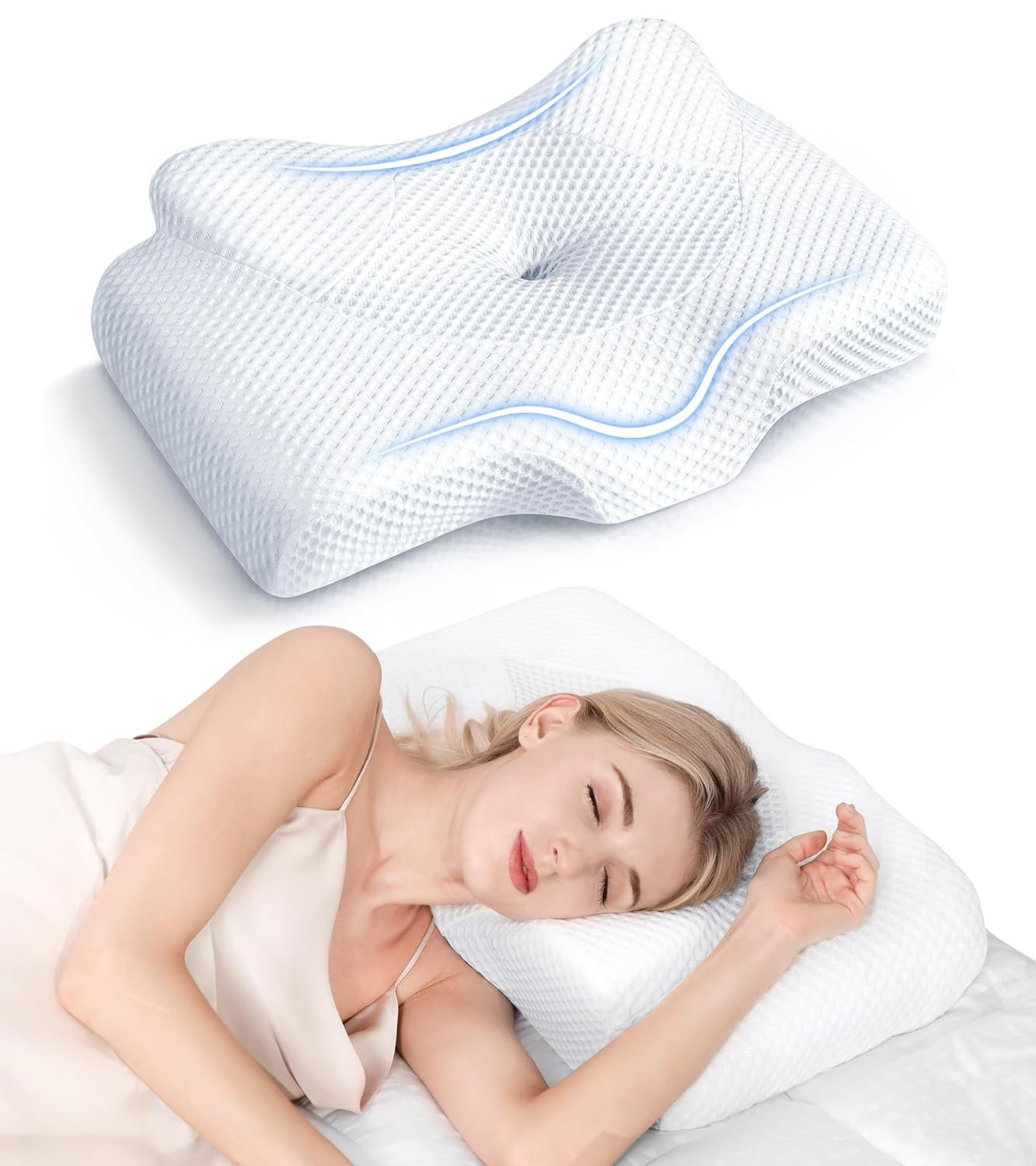 Osteo Cervical Pillow for Neck Pain Relief Hollow Design Odorless Memory Foam Pillows with Cooling Case Adjustable Orthopedic Bed Pillow for Sleeping Support for Side Back - lunas-mystic-emporium.com Osteo Cervical Pillow for Neck Pain Relief, Hollow Design Odorless Memory Foam Pillows with Cooling Case, Adjustable Orthopedic Bed Pillow for Sleeping, Support for Side Back...