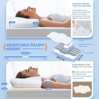 Osteo Cervical Pillow for Neck Pain Relief, Hollow Design Odorless Memory Foam Pillows with Cooling Case, Adjustable Orthopedic Bed Pillow for Sleeping, Support for Side Back...