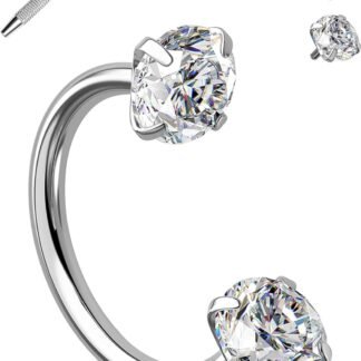 OUFER 18G Horseshoe Nose Rings Studs, 316L Surgical Steel Double Cubic Zirconia Nose Studs, Internally Threaded Nose Rings For Women, Lip Eyebrow Helix Ear Piercing Jewelry