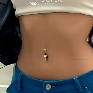 OUFER Dangle Belly Button Rings, 316L Surgical Steel Belly Rings for Women, 14G Heart Navel Piercing Jewelry, Star Dangling Clear CZ Curved Barbells Silver/Gold 10MM