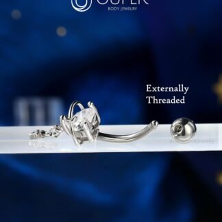 OUFER Dangle Belly Button Rings, 316L Surgical Steel Belly Rings for Women, 14G Heart Navel Piercing Jewelry, Star Dangling Clear CZ Curved Barbells Silver/Gold 10MM