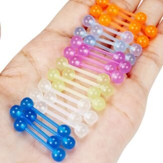 Oufksiyy 14G 16mm 14mm Glow in Dark Flexible Acrylic Straight Tongue Rings Plastic Nipple Ring Retainer Body Piercing Jewelry for Women Men 24PCS(12Pairs 14 Gauge Piercings