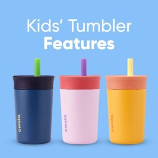 Owala Kids Insulation Stainless Steel Tumbler with Spill Resistant Flexible Straw, Easy to Clean, Kids Water Bottle, Great for Travel, Dishwasher Safe, 12 Oz, Navy and Blue...