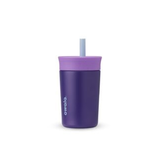 Owala Kids Insulation Stainless Steel Tumbler with Spill Resistant Flexible Straw, Easy to Clean, Kids Water Bottle, Great for Travel, Dishwasher Safe, 12 Oz, Purple (Peacock...