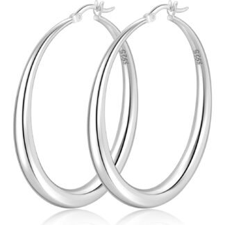 PABBEU S925 Sterling Silver Hoop Earrings Large Silver Hoop Earrings for Women Hypoallergenic Lightweight Big Thick Silver Hoop Earrings for Women Girls 35/40/50/60/70mm