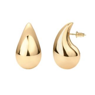 PAVOI 14K Gold Plated 925 Sterling Silver Post Teardrop Chunky Hoop Earrings - Lightweight Drop Earrings for Women - Designer Dupe