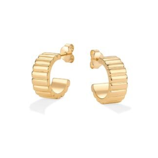 PAVOI 14K Gold Plated Ribbed Hoop Earrings for Women - Chunky Ridge Statement Earrings - Boho Puffy Croissant Huggie Hoops Trendy Gold Jewelry