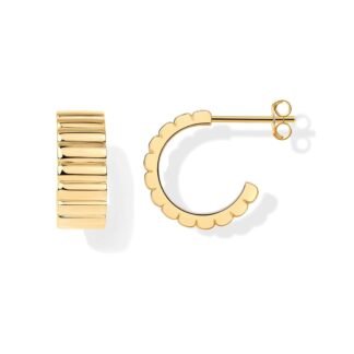 PAVOI 14K Gold Plated Ribbed Hoop Earrings for Women - Chunky Ridge Statement Earrings - Boho Puffy Croissant Huggie Hoops Trendy Gold Jewelry