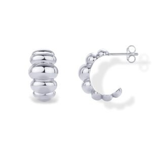 PAVOI 14K Gold Plated Ribbed Hoop Earrings for Women - Chunky Ridge Statement Earrings - Boho Puffy Croissant Huggie Hoops Trendy Gold Jewelry