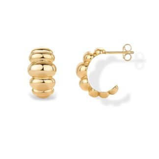 PAVOI 14K Gold Plated Ribbed Hoop Earrings for Women - Chunky Ridge Statement Earrings - Boho Puffy Croissant Huggie Hoops Trendy Gold Jewelry