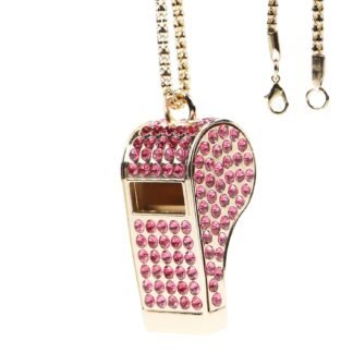PCTC Crystal-Encrusted Metal Whistle - Heavy-Grade Metal Fashion Jewelry with Decorative Chain for Fashion, Party and Gift Accessory