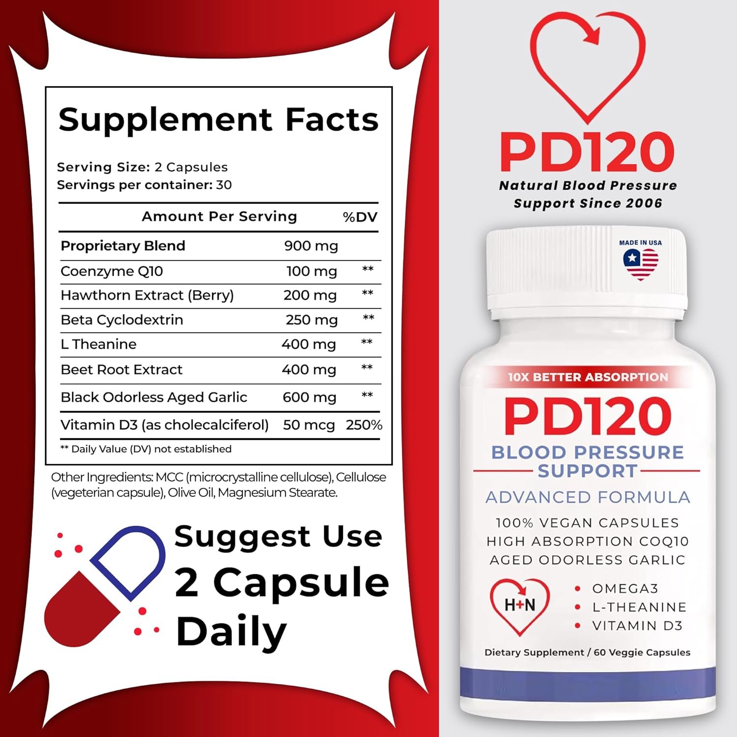 PD120 Natural Blood Pressure Support Supplement 8-in-1 Formula with Black Odorless Garlic High-Absorption CoQ10 Pack of 2 - lunas-mystic-emporium.com PD120 Natural Blood Pressure Support Supplement: 8-in-1 Formula with Black Odorless Garlic, High-Absorption CoQ10 (Pack of 2)