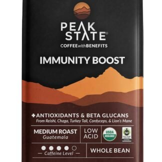Peak State Coffee with Functional Mushrooms, Low Acid, Whole Bean (FOCUS, BOOST IMMUNITY, & DESTRESS) (Immunity Boost)
