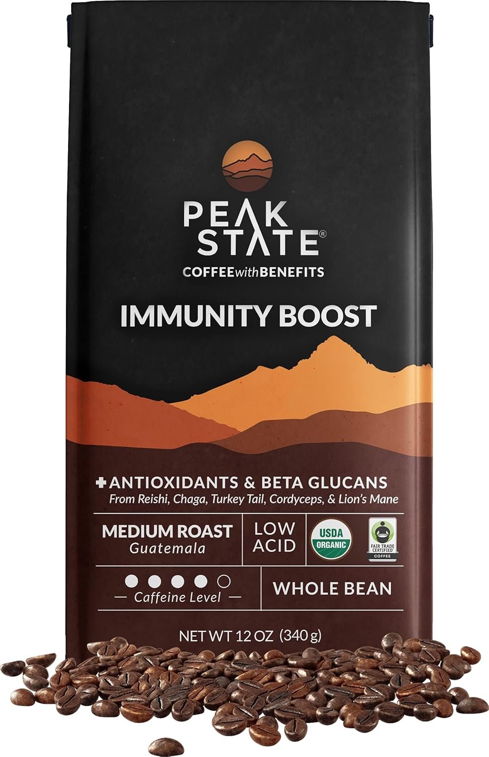 Peak State Coffee with Functional Mushrooms Low Acid Whole Bean FOCUS BOOST IMMUNITY DESTRESS Immunity Boost - lunas-mystic-emporium.com Peak State Coffee with Functional Mushrooms, Low Acid, Whole Bean (FOCUS, BOOST IMMUNITY, & DESTRESS) (Immunity Boost)