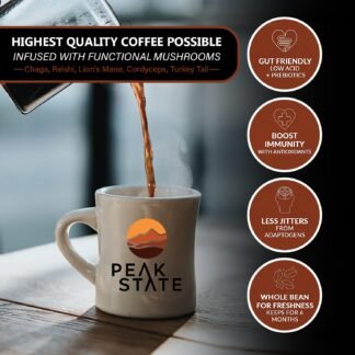 Peak State Coffee with Functional Mushrooms Low Acid Whole Bean FOCUS BOOST IMMUNITY DESTRESS Immunity Boost - lunas-mystic-emporium.com Peak State Coffee with Functional Mushrooms, Low Acid, Whole Bean (FOCUS, BOOST IMMUNITY, & DESTRESS) (Immunity Boost)
