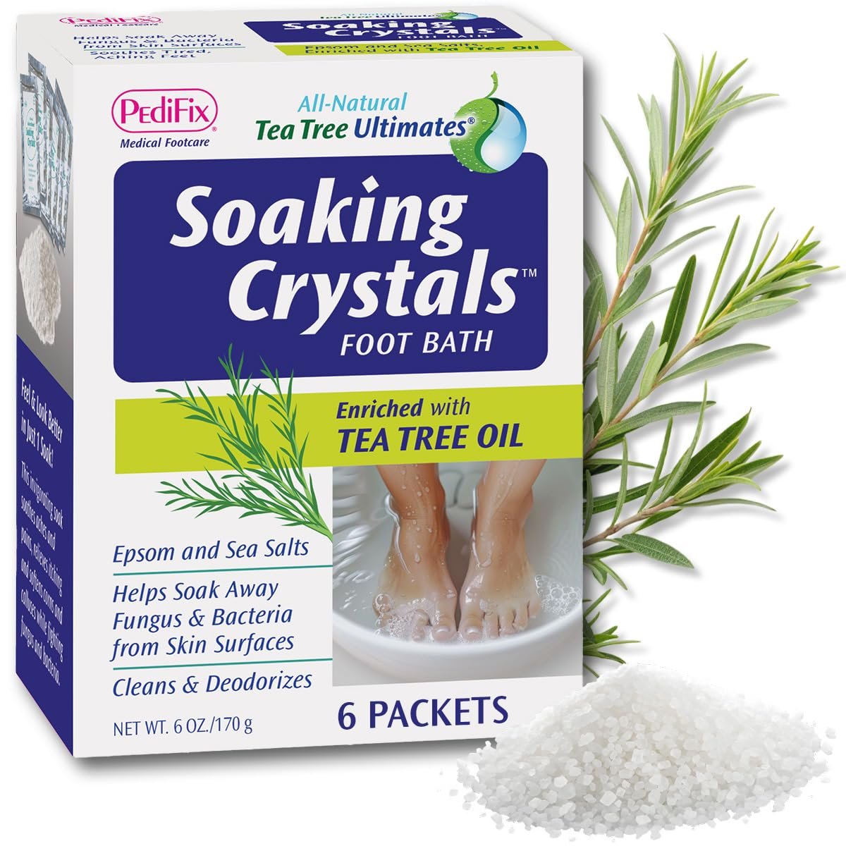 PediFix Soaking Crystals Foot Bath 6 Packets Therapeutic Foot Soak with Tea Tree Oil Epsom Salt for Sore Tired Achy Feet - lunas-mystic-emporium.com PediFix Soaking Crystals Foot Bath – 6 Packets – Therapeutic Foot Soak with Tea Tree Oil & Epsom Salt for Sore, Tired, Achy Feet