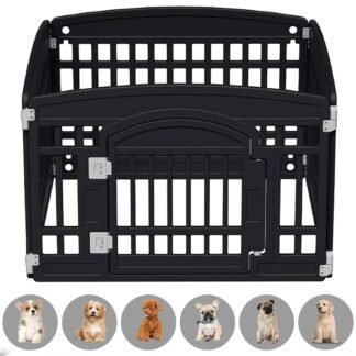 Pet Playpen Foldable Gate for Dogs Heavy Plastic Puppy Exercise Pen Small Pets Fence Puppies Folding Cage 4 Panels for Puppies and Small Dogs House Black (33.5x33.5 Inches)