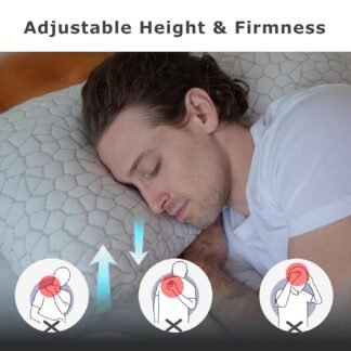 Pharmedoc Adjustable Shredded Memory Foam Bed Pillow - Perfect for Side Sleeper - Rectangular - Neck Support for Pain Relief - Queen Size - Extra Filling Pack