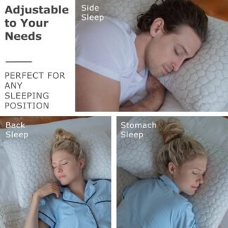 Pharmedoc Adjustable Shredded Memory Foam Bed Pillow - Perfect for Side Sleeper - Rectangular - Neck Support for Pain Relief - Queen Size - Extra Filling Pack