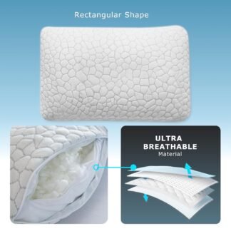 Pharmedoc Adjustable Shredded Memory Foam Bed Pillow - Perfect for Side Sleeper - Rectangular - Neck Support for Pain Relief - Queen Size - Extra Filling Pack