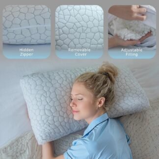 Pharmedoc Adjustable Shredded Memory Foam Bed Pillow - Perfect for Side Sleeper - Rectangular - Neck Support for Pain Relief - Queen Size - Extra Filling Pack