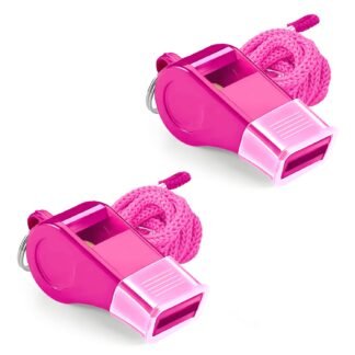 Pink Whistle, Plastic Whistle Emergency with Lanyard and Mouthpiece – Loud Crisp Sound for Coaches, Lifeguard, Teachers, Training, and Outdoor Safety (2 Pack)