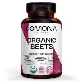 Pomona Wellness Beetroot Supplement Powder 1350mg, Supports Blood Pressure, Heart Health, Circulation, Energy & Athletic Performance, USDA Organic, Non-GMO, Vegan, 100 Tablets