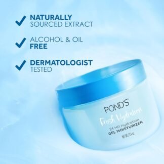 POND’S Fresh Hydration Gel Moisturizer – 24 HR Hydration with Vitamin E, Hyaluronic Acid & Vitamin B3 – Alcohol & Oil-Free Face Moisturizer – Dermatologist Tested, 3.4 oz