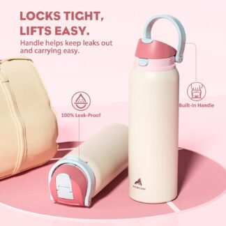 POWCAN 40 oz Large Water Bottle with Handle for Sports: Quick Open Straw and Spout Lid, Leakproof, Carry Handle, Vacuum Insulated Flask with straw for Hiking, Outdoors, Workout,...