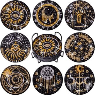 Praise V Do 8Pcs Diamond Painting Coasters Kit with Holder Cork Base, DIY Tarot Coasters Diamond Painting Kit for Beginners, Adults DIY Diamond Art Craft for Housewarming...